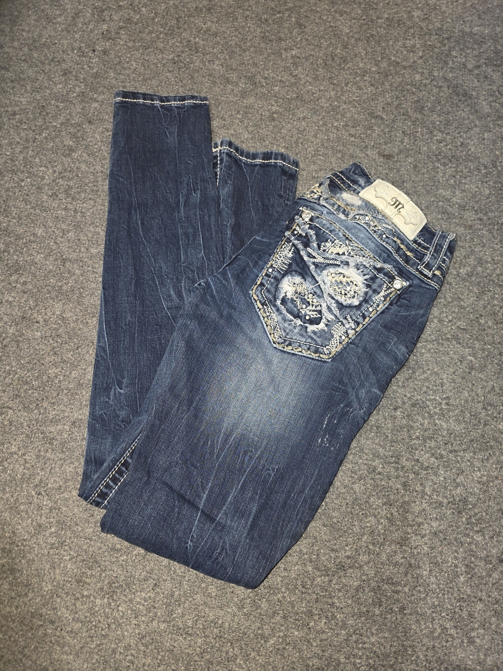 Miss Me Blue Embroidered Pocket Jeans